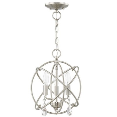Elegant Mini 3-Light Brushed Nickel Chandelier with Clear Crystal Accents