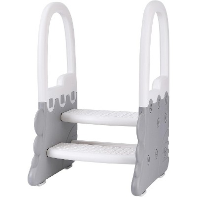 Toddler 2-Step Stool with Handrails, Anti-Slip Step Ladder, Toddler Learning Helper Stool Multifunctional Standing Tower