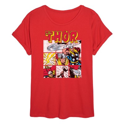 Women's - Marvel - Thor Comic Book Grid Oversized Graphic T-Shirt