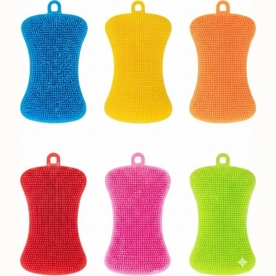 5 Star Super Deals 6 Pack Reusable Silicone Sponges – Non-Scratch Bristles for Easy Cleaning of Dishes, Fruits & Veggies in Kitchen