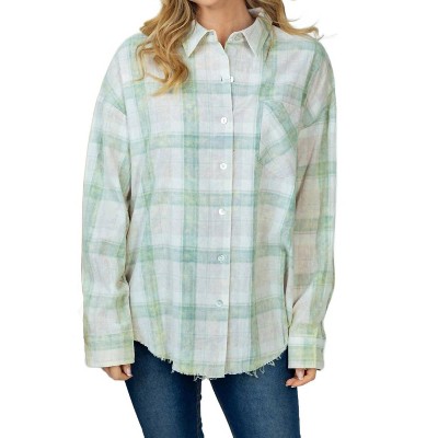 Women's Plaid Button Down Top - White Birch S
