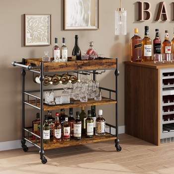 Whizmax Bar Cart, 3 Tier Bar Cart with Wheels, Rolling Cart with Wine Rack and Glasses Holder for Kitchen, Living Room, Dining Room