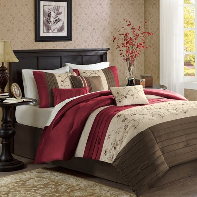 Monroe 7 Piece Embroidered Comforter Set - Brick (queen) : Target