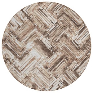 Brown Taupe And Tan Geometric Washable Indoor Outdoor Area Rug - 1 of 4