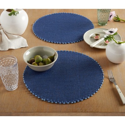 Navy Blue Water Resistant Woven Paper Circle Placemats Set of 6
