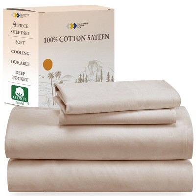 Soft 100% Cotton Sheets Set - Cooling Durable Sateen, Deep Pocket - by California Design Den