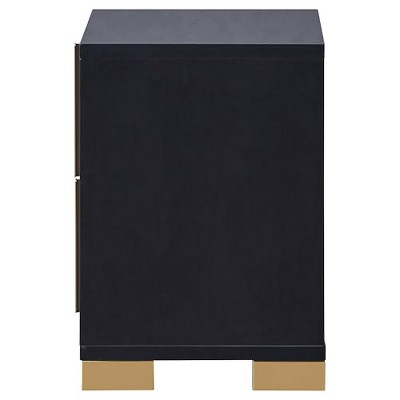 Black and Gold 2-Drawer Modern Nightstand