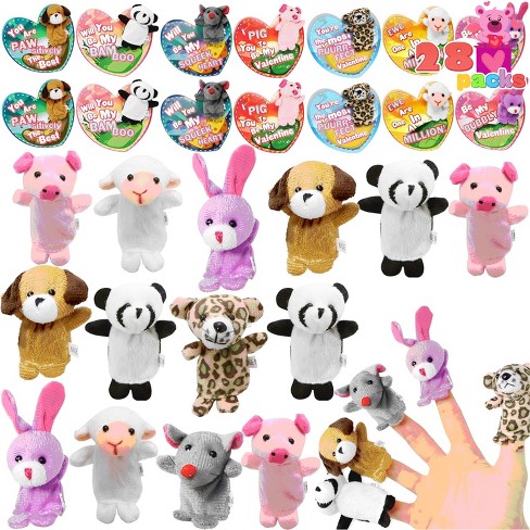 Joyfy 28 Packs Valentines Day Animal Finger puppet with Gift Cards Set for Kids, Party Favor, Classroom Exchange Prizes - image 1 of 4