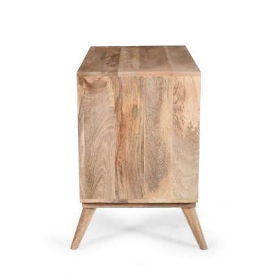 Natural Mango Wood Cabinet with Black Hardware and Drawers