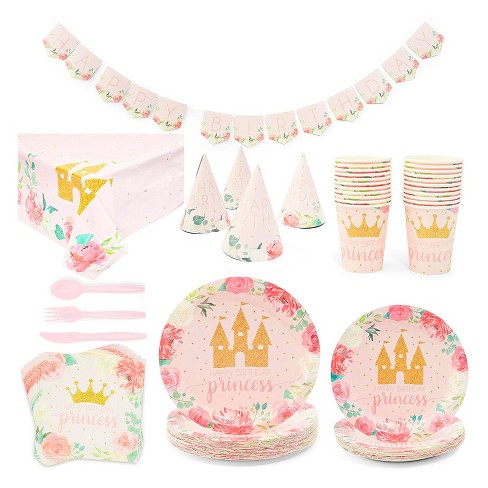 Blue Panda 194 Pieces Princess Themed Birthday Party Decorations with Dinnerware, Banner, and Hats (Serves 24) - image 1 of 4
