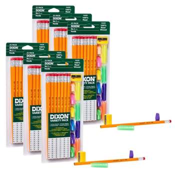 Dixon® Variety Pack, #2 Pencils, Erasers, Pencil Grips Set, 6 Sets