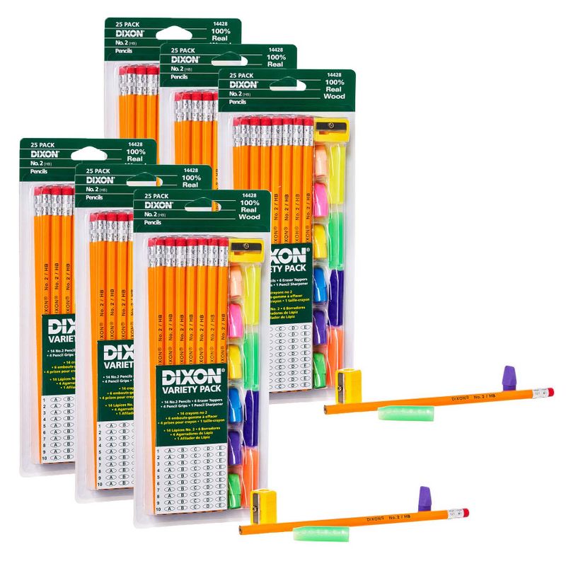 Dixon® Variety Pack, #2 Pencils, Erasers, Pencil Grips Set, 6 Sets, 1 of 3