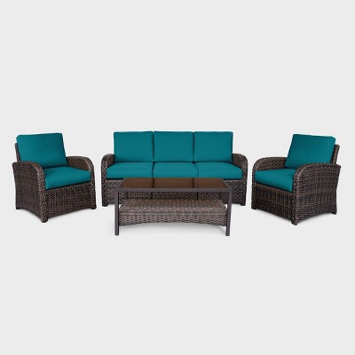 Jackson 4pc Wicker Seating Set - Teal - Leisure Made