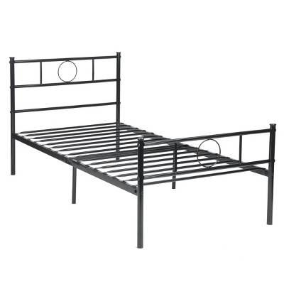 FurnitureR Twin Size Metal Bed Frame with Headboard and Footboard – Under Foundation Storage, No Box Spring Needed, Black