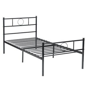 FurnitureR Twin Size Metal Bed Frame with Headboard and Footboard – Under Foundation Storage, No Box Spring Needed, Black - 1 of 4