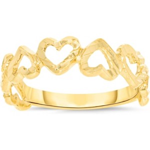 10k Yellow Gold 5.5mm Alternating Diamond Cut Hearts Band Filigree Ring - 1 of 4