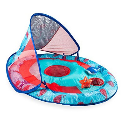 SwimWays Baby Spring Inflatable Round Pool Float with Protective Sun Canopy for Kids Ages 9 to 24 Months, Blue Whale