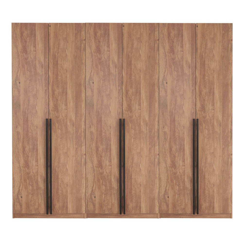 Manhattan Comfort 3pc Lee 6 Door Module Wardrobe Golden Brown: Modern Armoire with Mirror, 9 Shelves, 4 Drawers