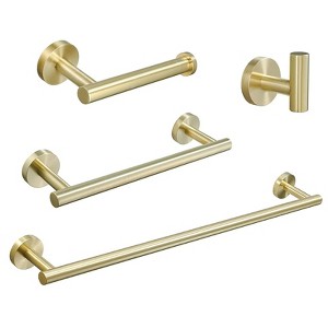 ChicFurnit Bathroom Towel Holder 4 Piece Brushed Nickel Gold Set Wall Mounted for Chic Bathroom Design, Gold, 26"*7.1"*3.1" - 1 of 4