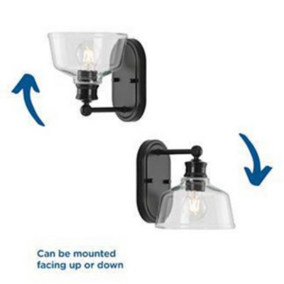 Matte Black Steel 1-Light Vanity Fixture with Clear Glass Shade