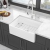 Gulches 28" White Farmhouse Sink, Ceramic Single Bowl with Drain Assembly & Bottom Grid - 3 of 4
