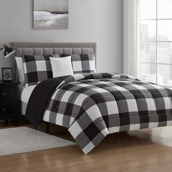 4 Piece Buffalo Plaid Design Reversible to Solid Color with 2 Shams & Throw Pillow by Sweet Home Collection™