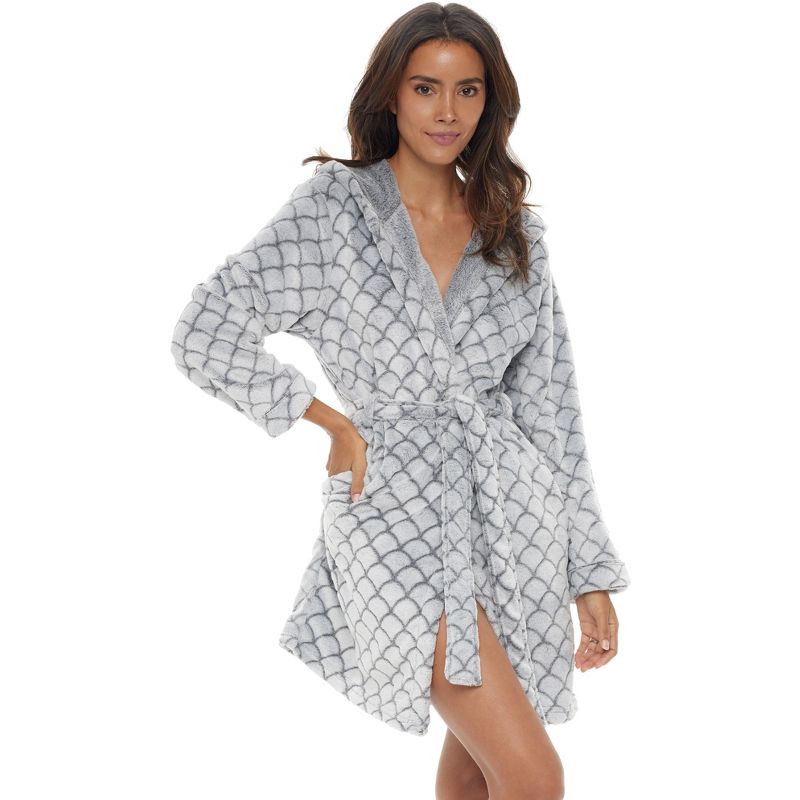 Women's Warm Soft Plush Fleece Bathrobe with Hood, Knee Length Hooded Robe, 1 of 6