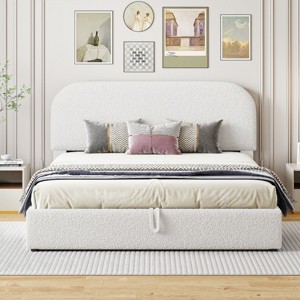 Upholstered Storage Bed, Bed with Hydraulic Storage System, Wood Frame Storage Bed with Curved Headboard and Rails-Baofuwish - 1 of 4