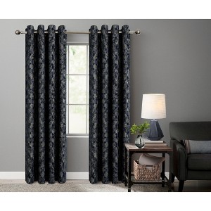 Kate Aurora 2 Piece Contemporary Chic Metallic Abstract Circles Light Filtering Grommet Top Curtains - 1 of 4