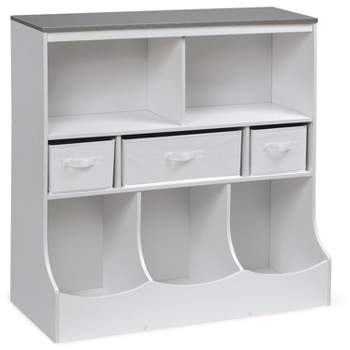 Corner Cubby Storage Unit with Four Reversible Baskets - White