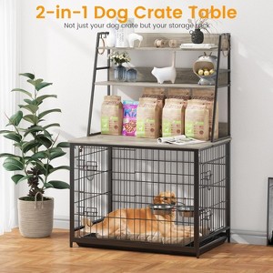 57" Heavy-Duty Dog Crate Furniture with 2 Doors, Flip Top, Storage Shelves, Removable Tray & Adjustable Bowls - 1 of 4