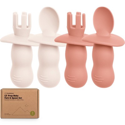 4-Pack Prep Baby Spoons & Forks Set, Self Feeding Baby Utensils 6-18 Months, Silicone BLW Baby Feeding Set, BPA-Free