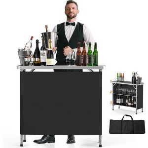 VINGLI Portable Bar Table, 2-Tier Shelves, Mobile Bar Table for Events, Party, Camping, Picnic, Tradeshow, Indoor with Black Skirt, 39 "L x 34" H - 1 of 4