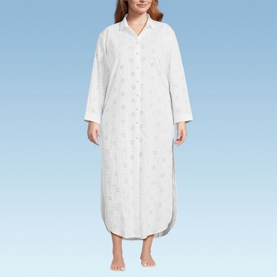 Lands' End Women's Eyelet Button Down Maxi Cover-up Dress