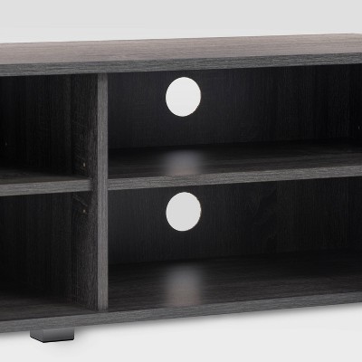Dark Gray Wood Grain TV Stand with Cabinets for TVs up to 85"