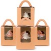 25 Count Auto-pop up Individual Cupcake Boxes with Window, Brown Single Cupcakes Carrier - 3 of 4
