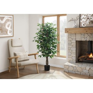 PAGED Artificial Ficus Trees with Pot, Artificial Tree with Natural Wood Trunk, Indoor Outdoor Fake Plant, Home and Office Decoration for Foyer, Porch - 1 of 4