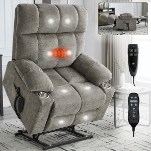 Oversized Chenille Power Lift Recliner Chair with Heat & Massage, Dual Motor Infinite Position, 8-Point Vibration, Lumbar Heating, Cup Holders - 1 of 4