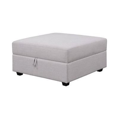Storage Ottoman with Fabric Upholstery and Tapered Legs Gray - Benzara