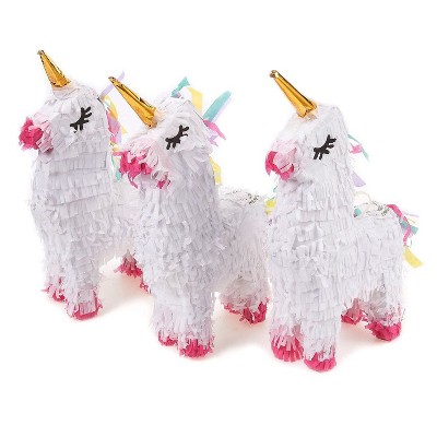 Blue Panda Pack of 3 Miniature Unicorn Pinatas - Mini-Sized White Pinatas for Birthday, Unicorn, Princess Parties - 5.25 x 8.7 x 2.1 inches