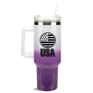 100 North USA American Flag Emblem Wrap-Around 40 Oz. Stainless Steel Water Bottle Coffee Mug, Spill & Leak Resistant, Travel Tumbler with Handle, Lid - 1 of 4