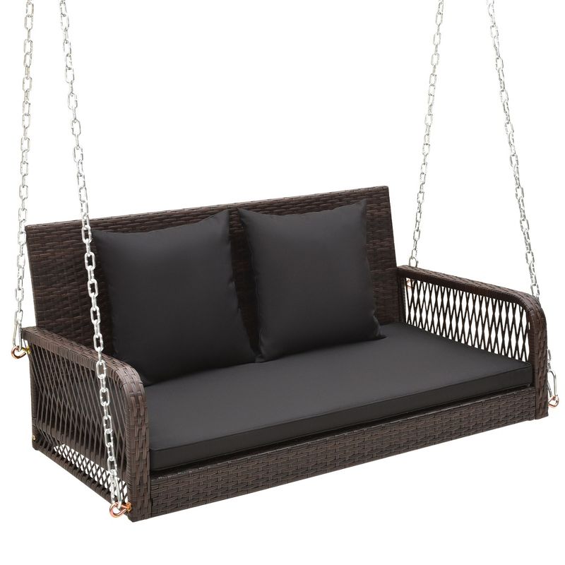 Tangkula Wicker Outdoor Porch Swing 800 LBS Capacity Outdoor Swing Bench w/ Hanging Chains, 1 of 3