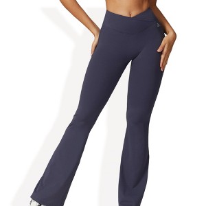Anna-Kaci Active Women's Crossover Waist Flare Leg Yoga Pants in Smooth Stretch Fabric - 1 of 4