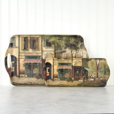 Parisian Scenes 19" Multicolor Melamine Handled Serving Tray