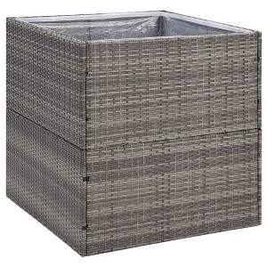 vidaXL Garden Planter-Gray Poly Rattan Square Planter with Steel Frame, Transparent Nylon Bag for Soil Management-Outdoor Use-31.5" x 31.5" x 31.5" - 1 of 4