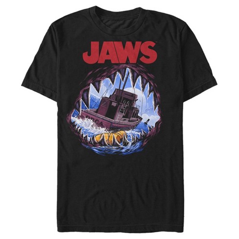 Men's Jaws Shark Teeth Boat T-Shirt - Black - Small