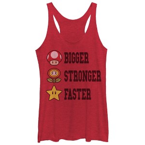 Women's Nintendo Mario Bigger Stronger Faster Racerback Tank Top - 1 of 3