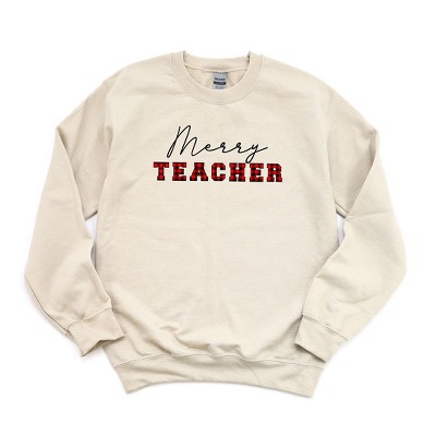 Simply Sage Market Women's Graphic Sweatshirt Merry Teacher Buffalo Plaid