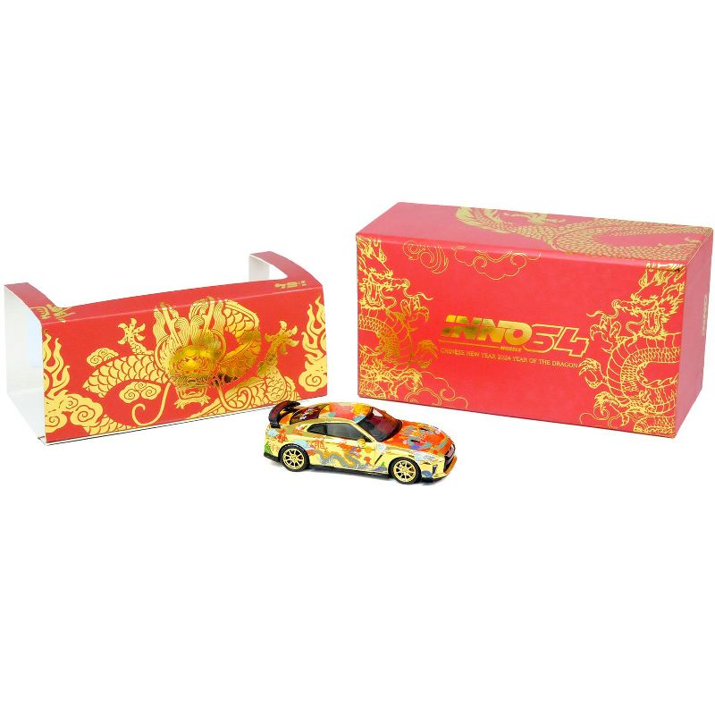 Nissan GT-R (R35) RHD Gold Met w/Graphics "Year of the Dragon - 2024 Chinese New Year" 1/64 Diecast Model Car by Inno Models, 2 of 6