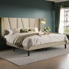 Allewie Platform Bed Frame with Geometric Wingback Headboard, Modern Upholstered Bed with Wooden Slats Support, No Box Spring Needed, Easy Assembly - image 2 of 4